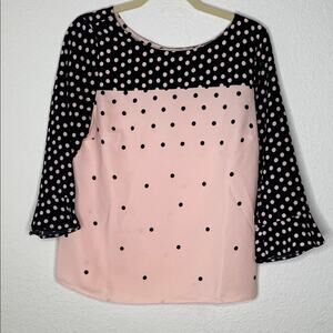 Talbots Black and Pink Polka Dot Blouse womens size small